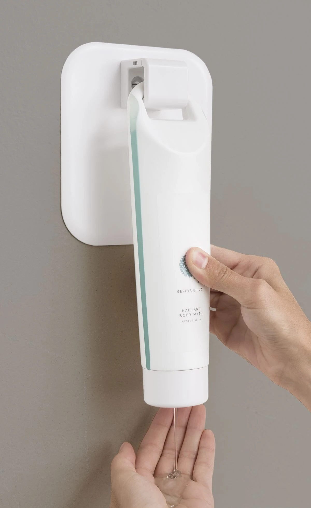 Dispenser Geneva Guild comprimibile montato su supporto bianco