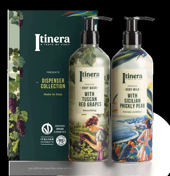 Collezione dispenser Itinera con le diverse grafiche territoriali